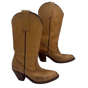 Vintage 1970s Frye Womens Tan Leather Western Boots Size 6 B With Original Box